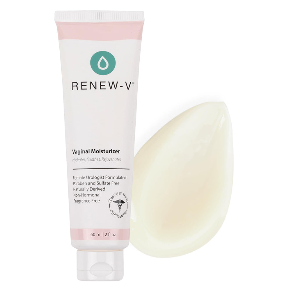 Renew-V skin application visual demonstrates non-sticky hydration for daily use.