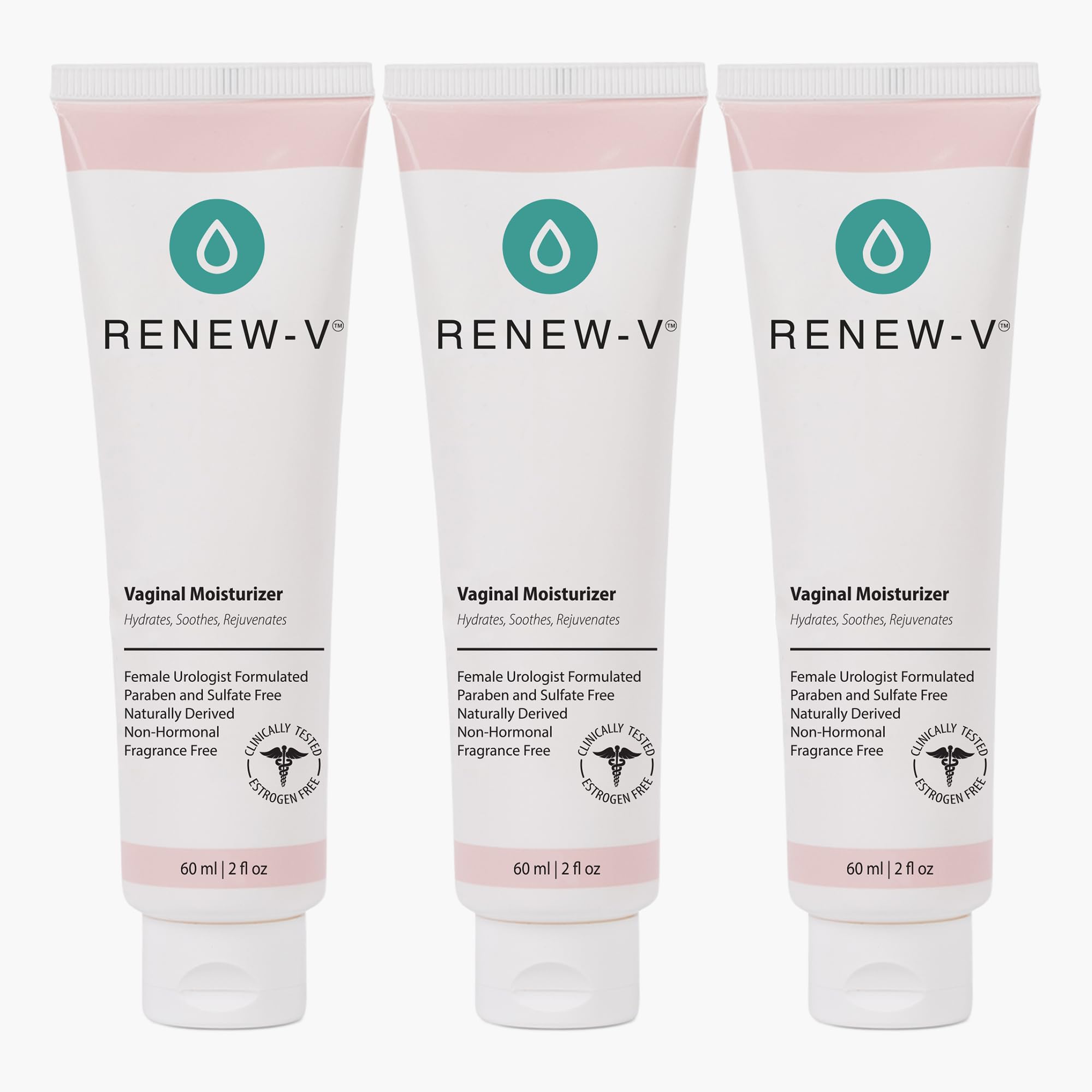 Renew-V vaginal moisturizer bottle close-up for long-lasting hydration and soothing relief