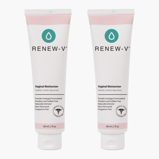 Renew-V vaginal moisturizer bottle providing long-lasting hydration for intimate skin.