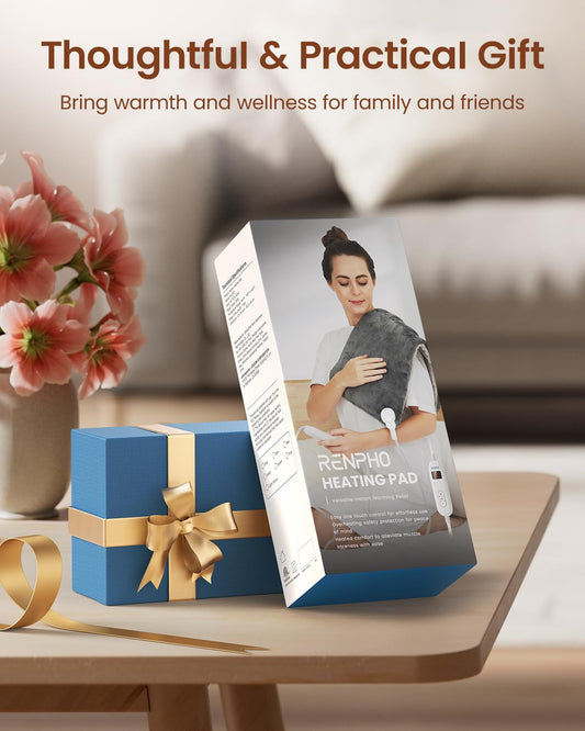 RENPHO heating pad laid across the back provides wide, soothing coverage.