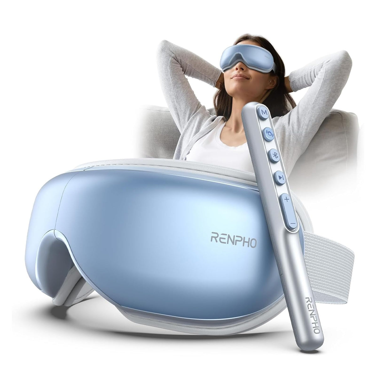 RENPHO Eye Massager with heat remote control for soothing eye strain