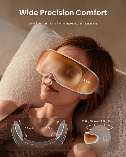 RENPHO eye massager with adjustable headband for secure wear.