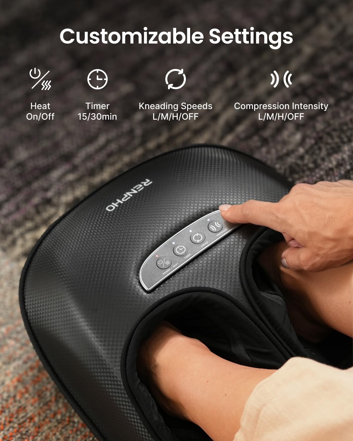 RENPHO massager shows air compression modes for targeted foot relief