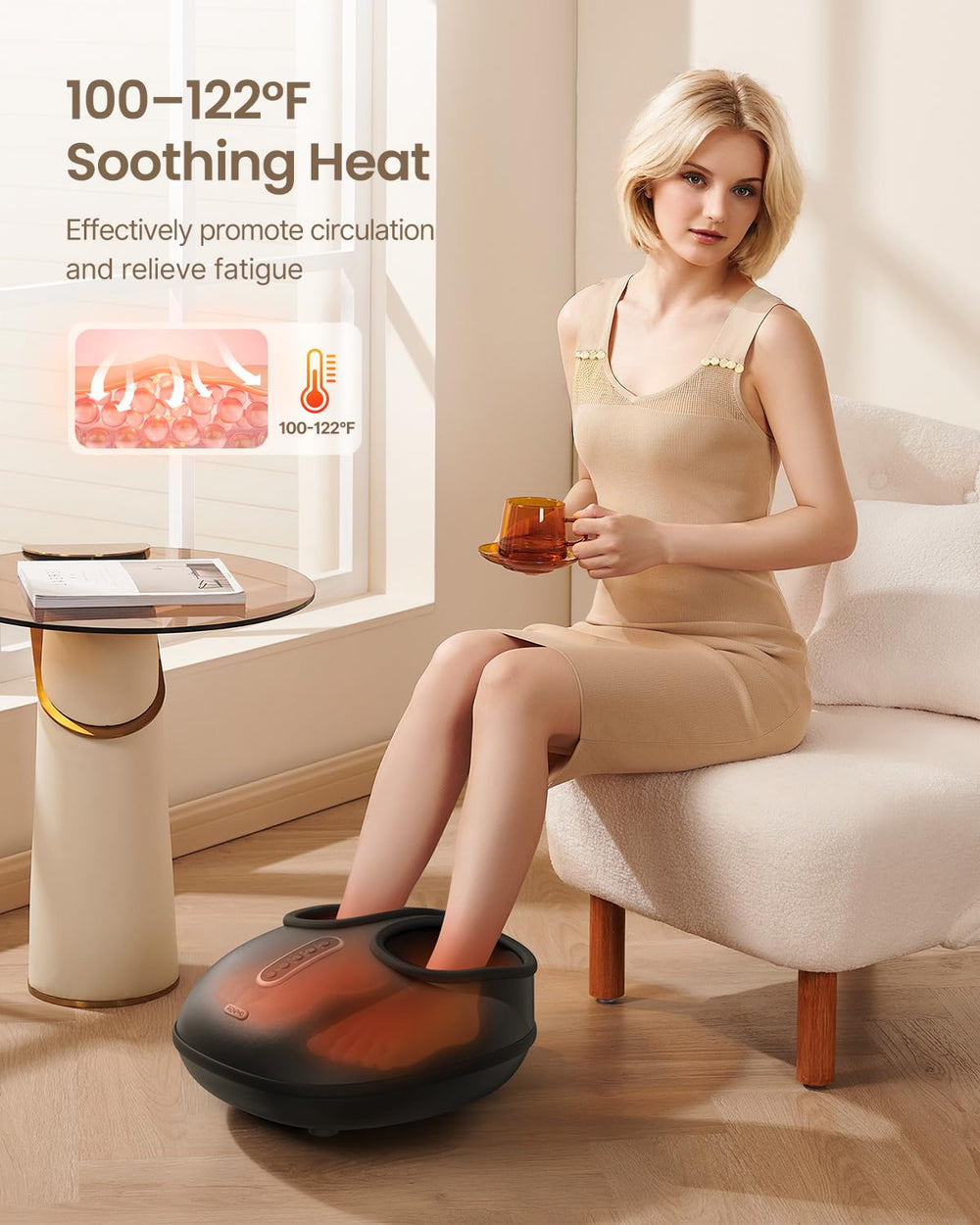 Renpho foot massager control panel offers easy, personalized session settings.