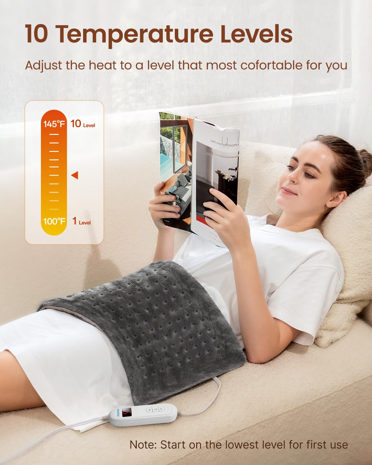 RENPHO heating pad auto-off timer helps safe, worry-free use.