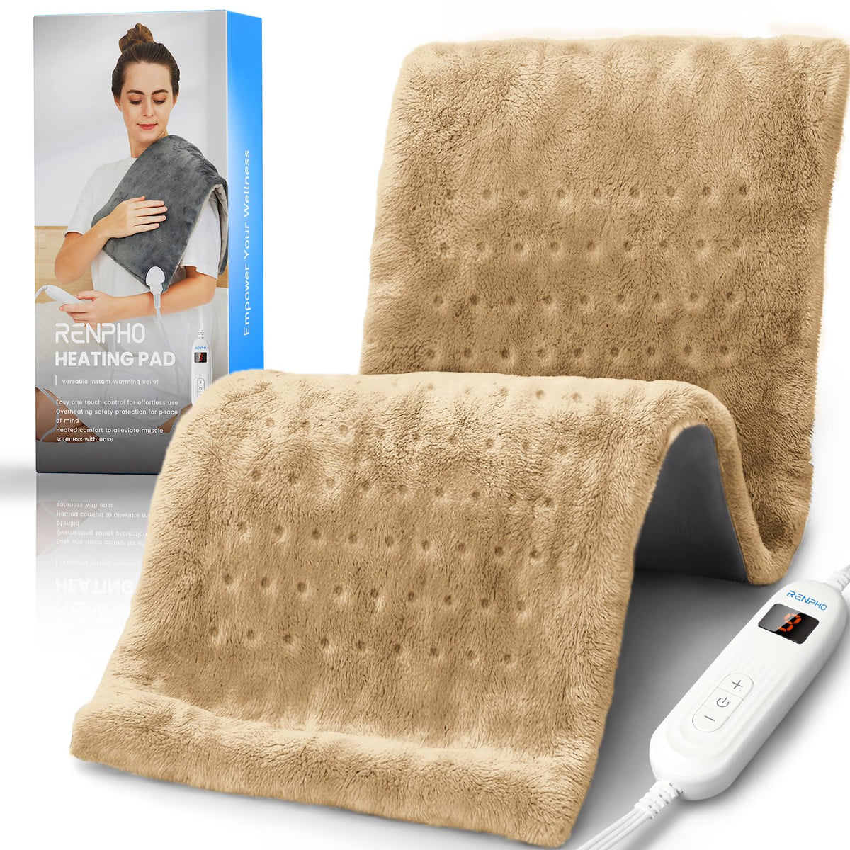 RENPHO heating pad over back and shoulders for quick relief