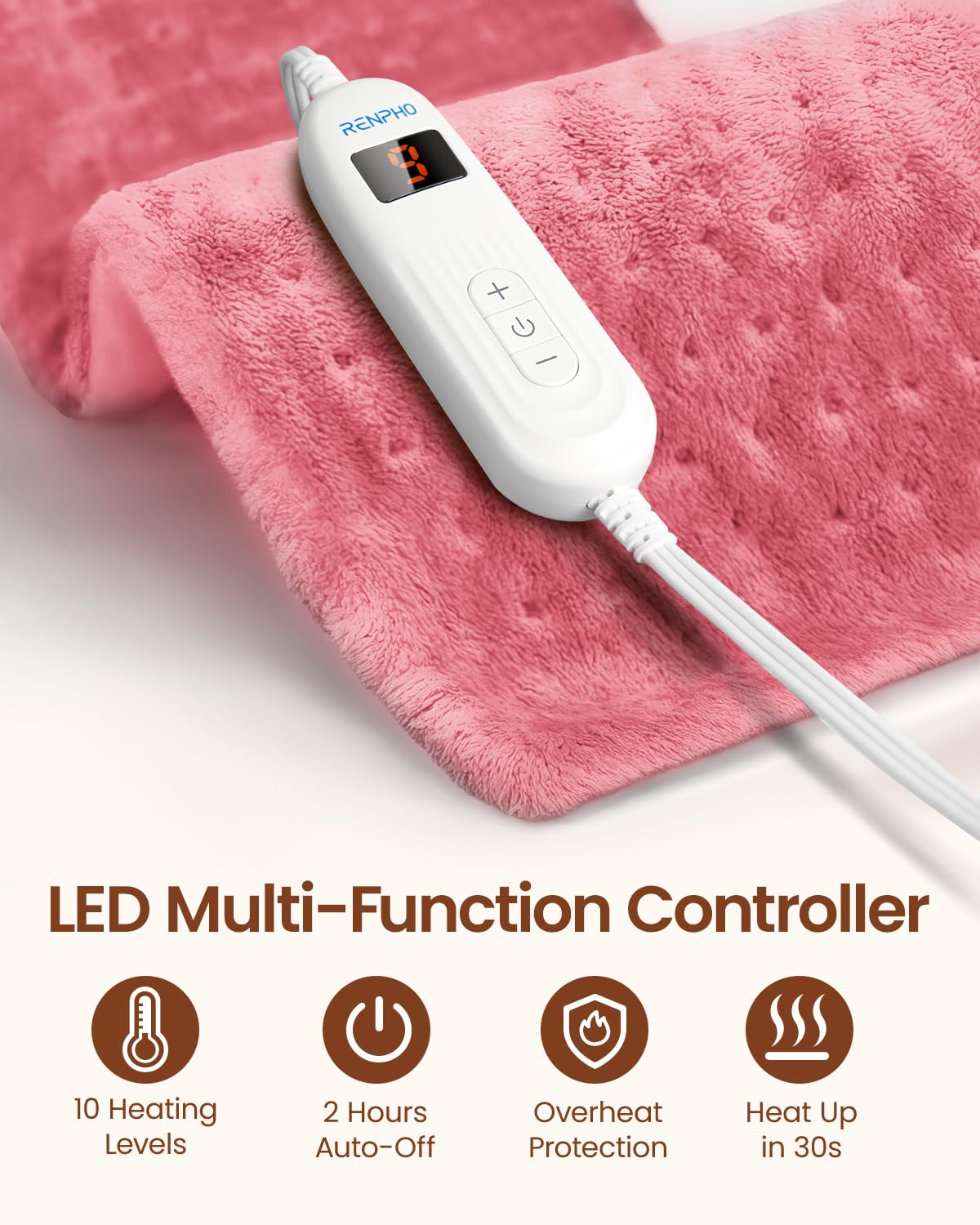 RENPHO handheld controller enables quick heat level adjustments.
