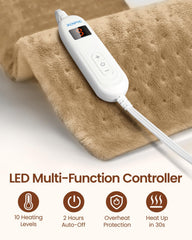 RENPHO heating pad control panel shows 10 heat settings for personalized warmth
