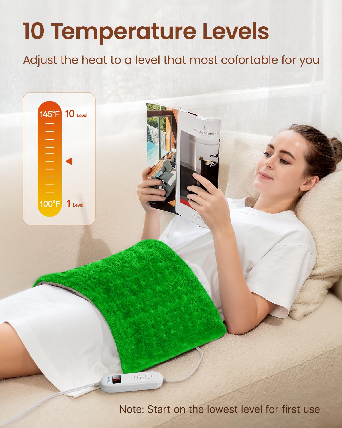 RENPHO heating pad controlled-heat-settings lets you tailor comfort