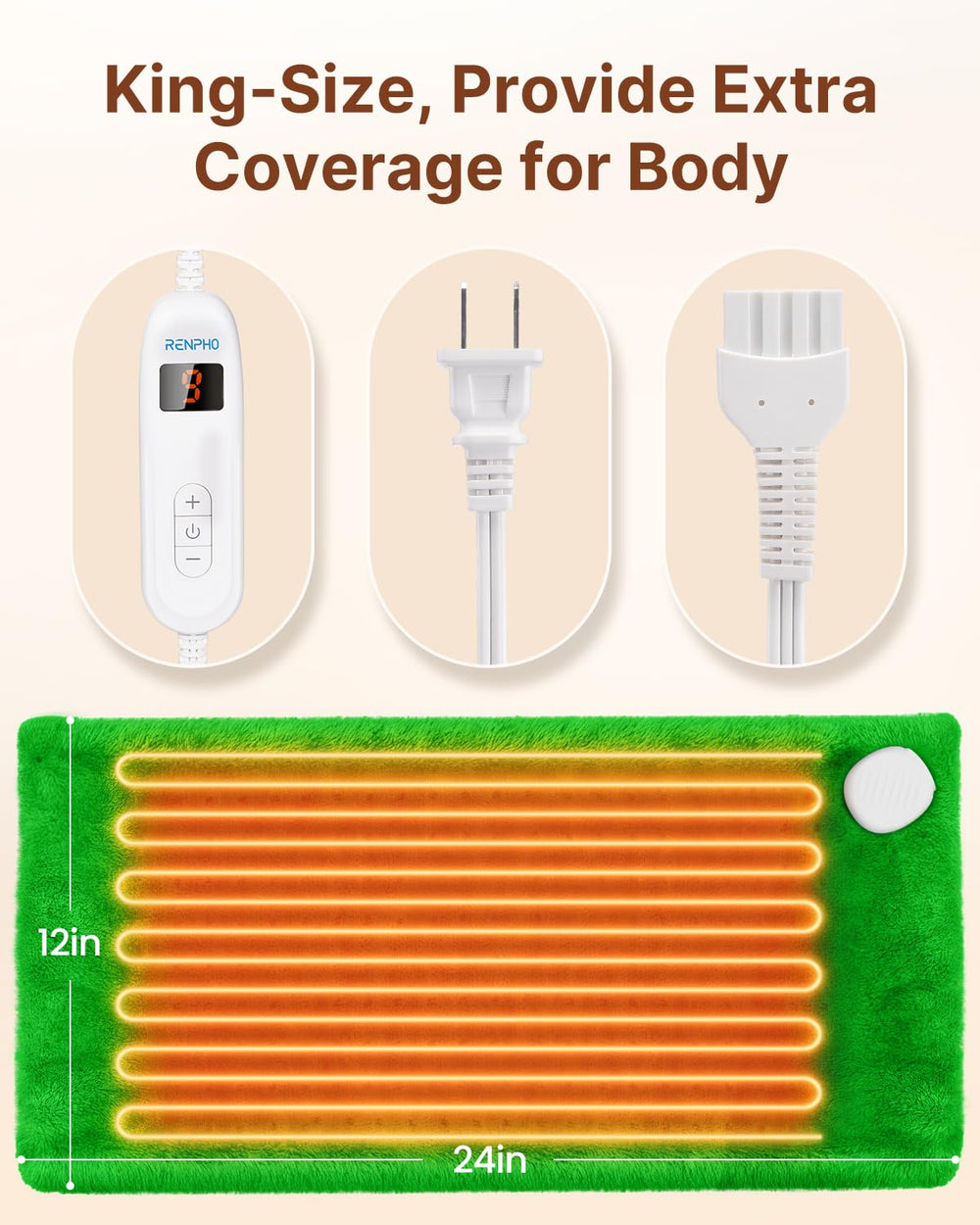 RENPHO heating pad large-12x24 offers comprehensive body coverage for relief