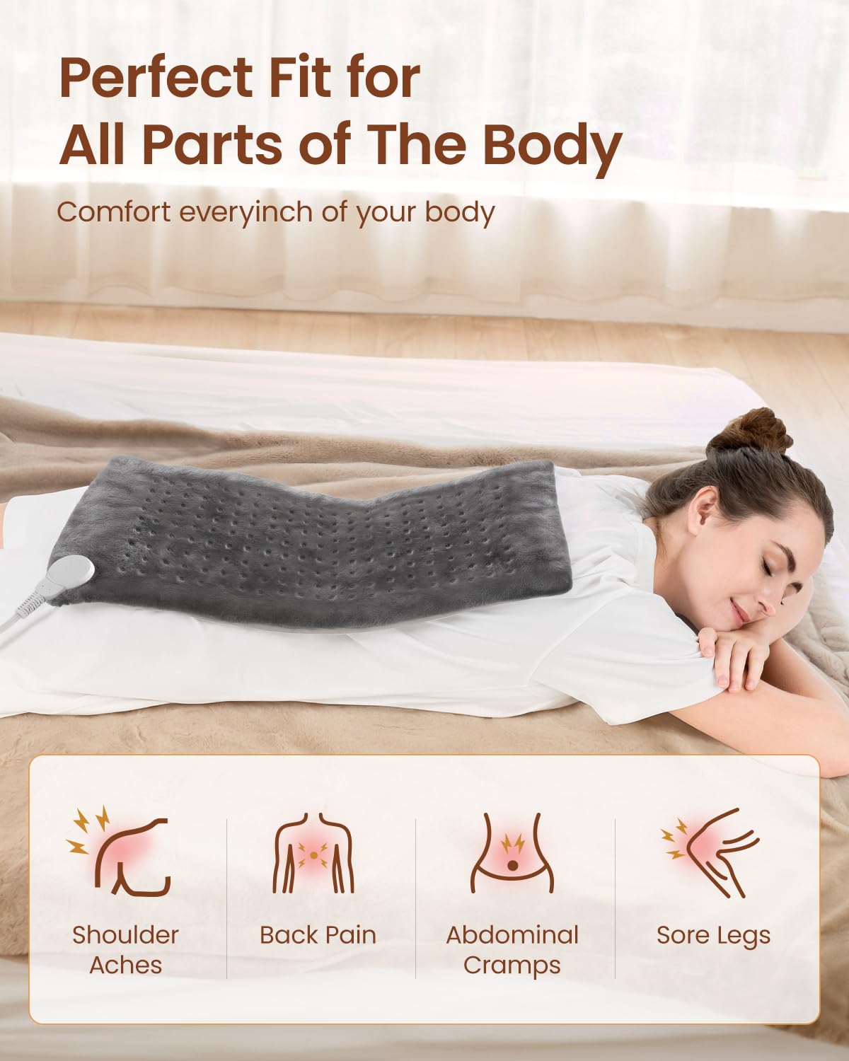 RENPHO heating pad is machine washable for easy cleanups.