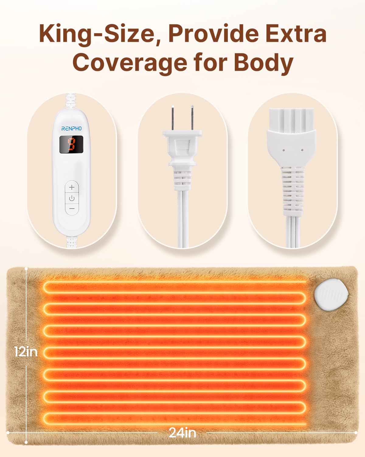 RENPHO heating pad demonstrates large coverage for full back and torso