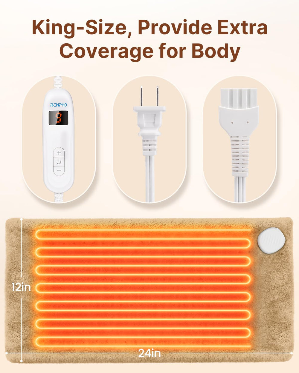 RENPHO heating pad demonstrates large coverage for full back and torso