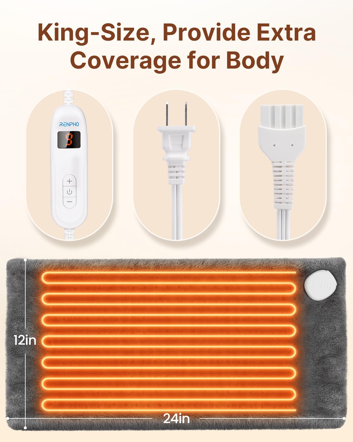 RENPHO heating pad xlarge size eases full upper body tension.