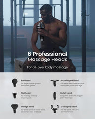 RENPHO massage gun LED touchscreen shows speed and battery life.