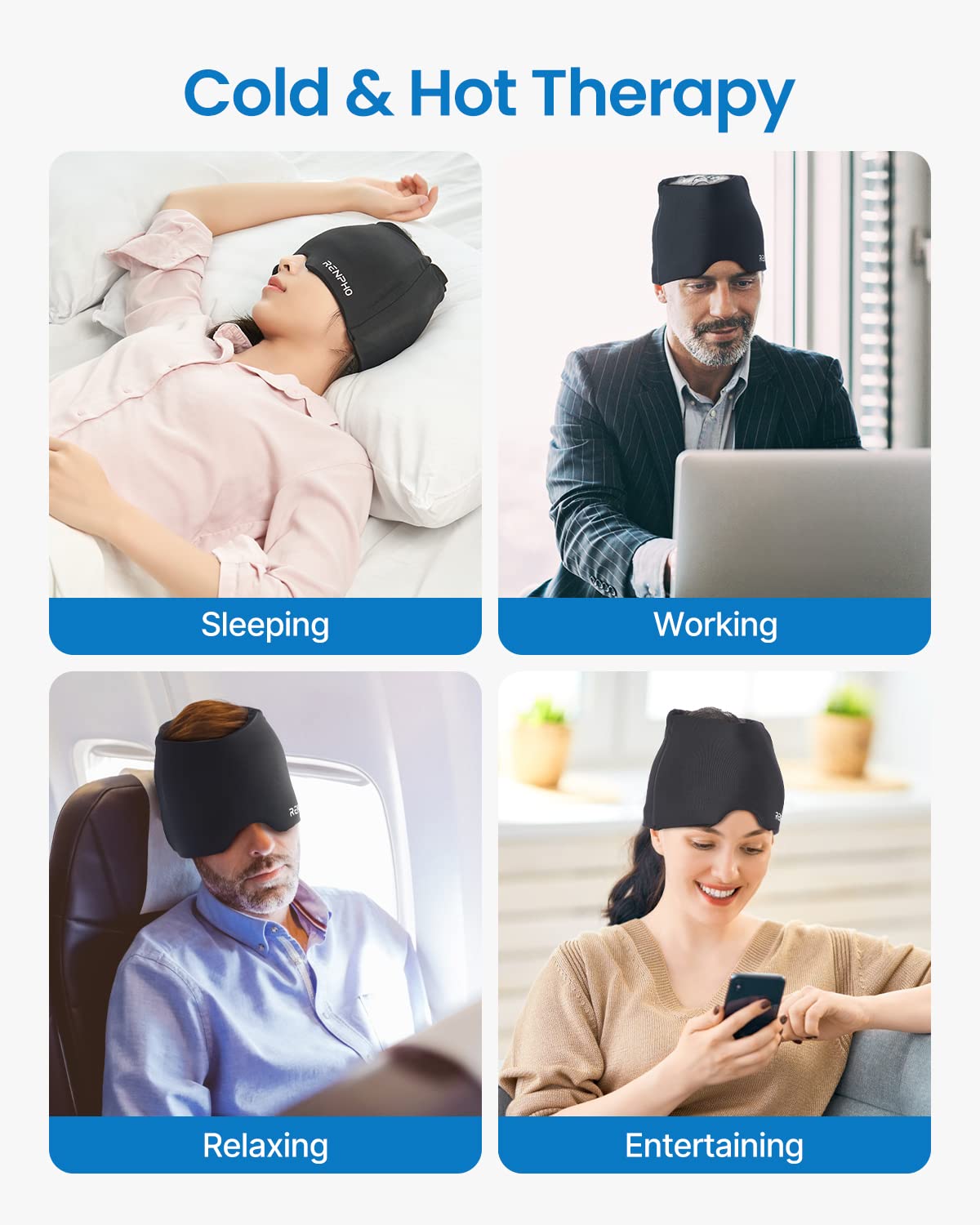 Renpho Migraine Relief Cap folded for travel and compact storage.