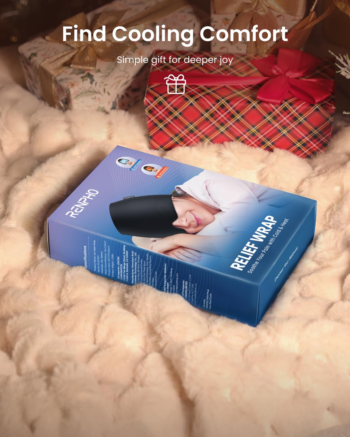 Renpho Migraine Relief Cap in use during headache relief with darkness and comfort.