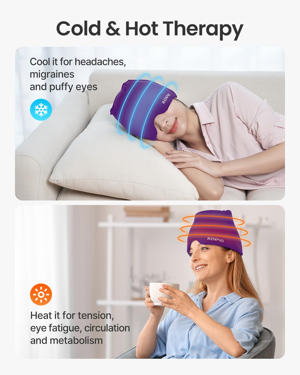 RENPHO Migraine Relief Cap features soft gel material for comfort