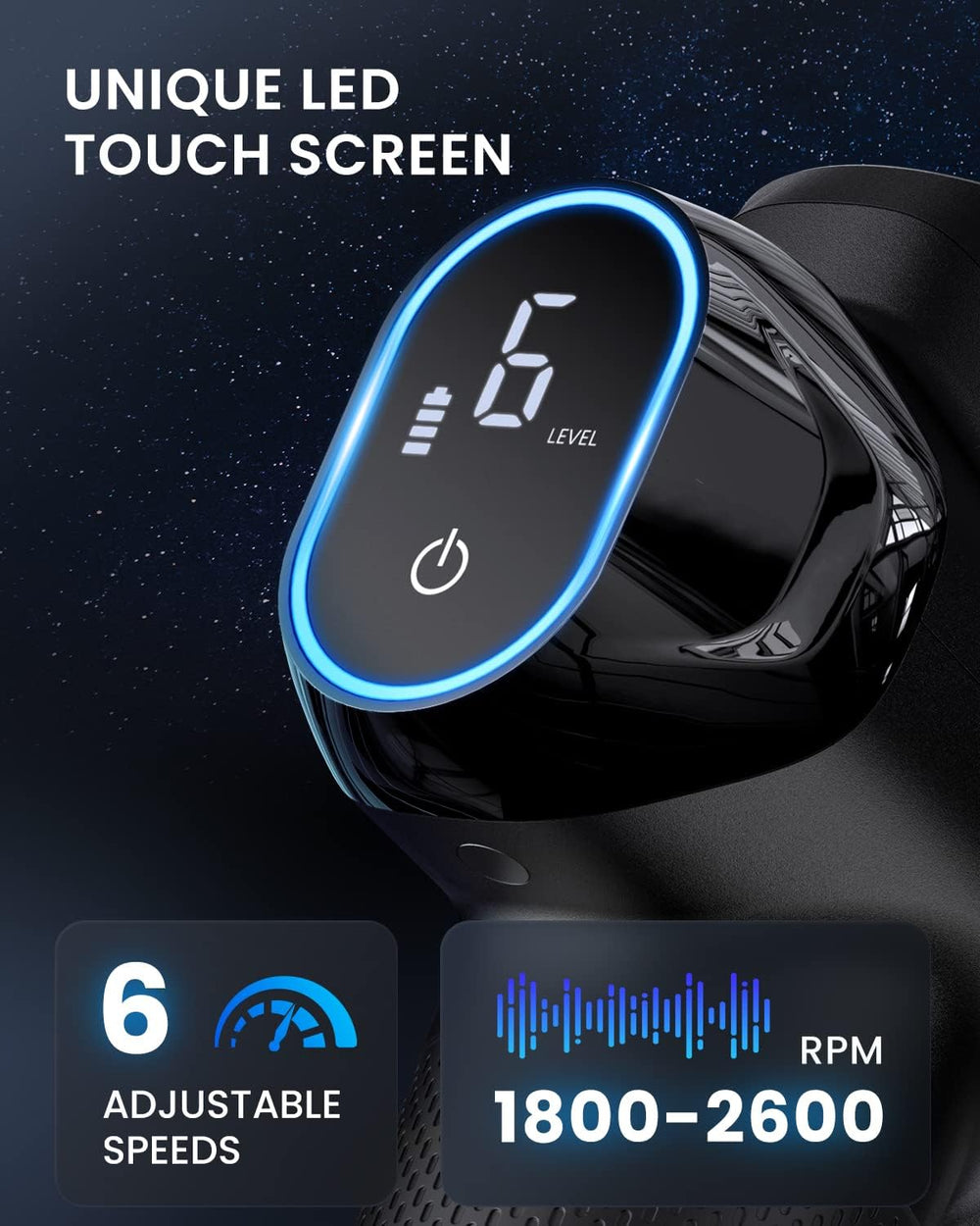 RENPHO Power Massage Gun LED display shows speed and battery status