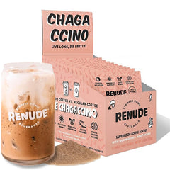 Renude Chagaccino packaging shown for easy energy
