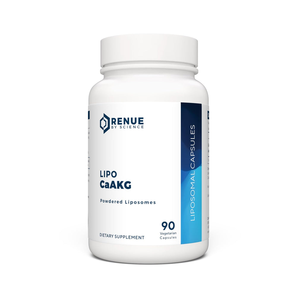 Renue By Science CA AKG capsules close-up highlighting liposomal absorption for better uptake