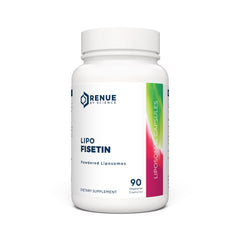 Renue By Science Fisetin liposomal bottle front view highlighting premium supplement
