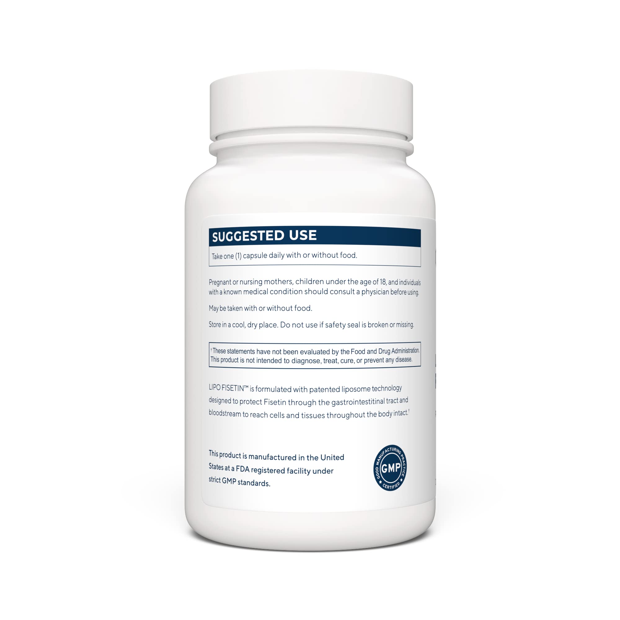 Renue By Science Fisetin label showing 150mg per capsule and features