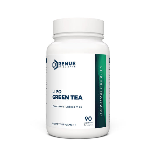 Renue By Science Green Tea Extract bottle showing liposomal formulation for daily antioxidant support