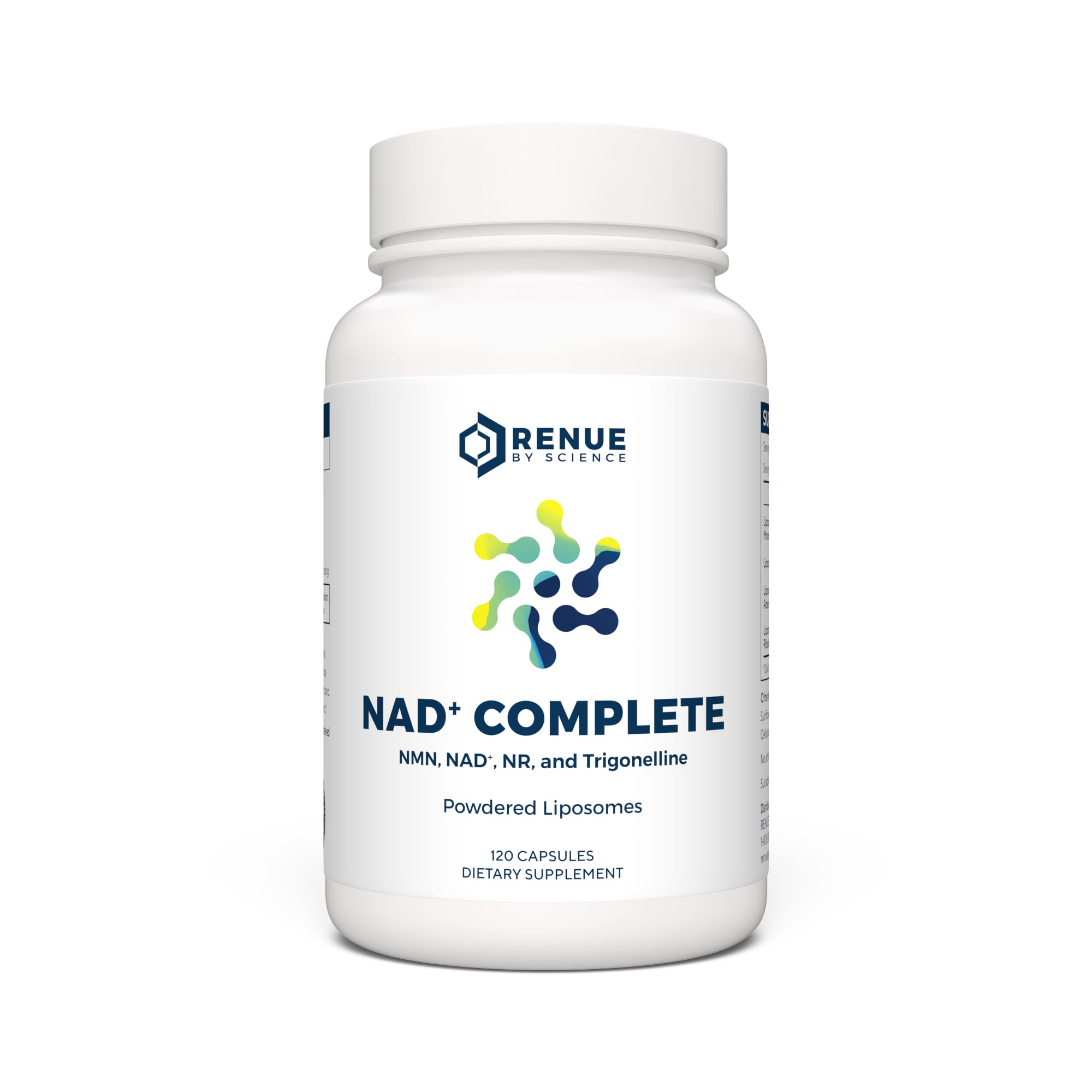Renue By Science LIPO NAD Complete bottle front showing 120 capsules for daily wellness support.