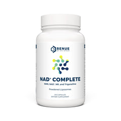 Renue By Science LIPO NAD Complete bottle front showing 120 capsules for daily wellness support.