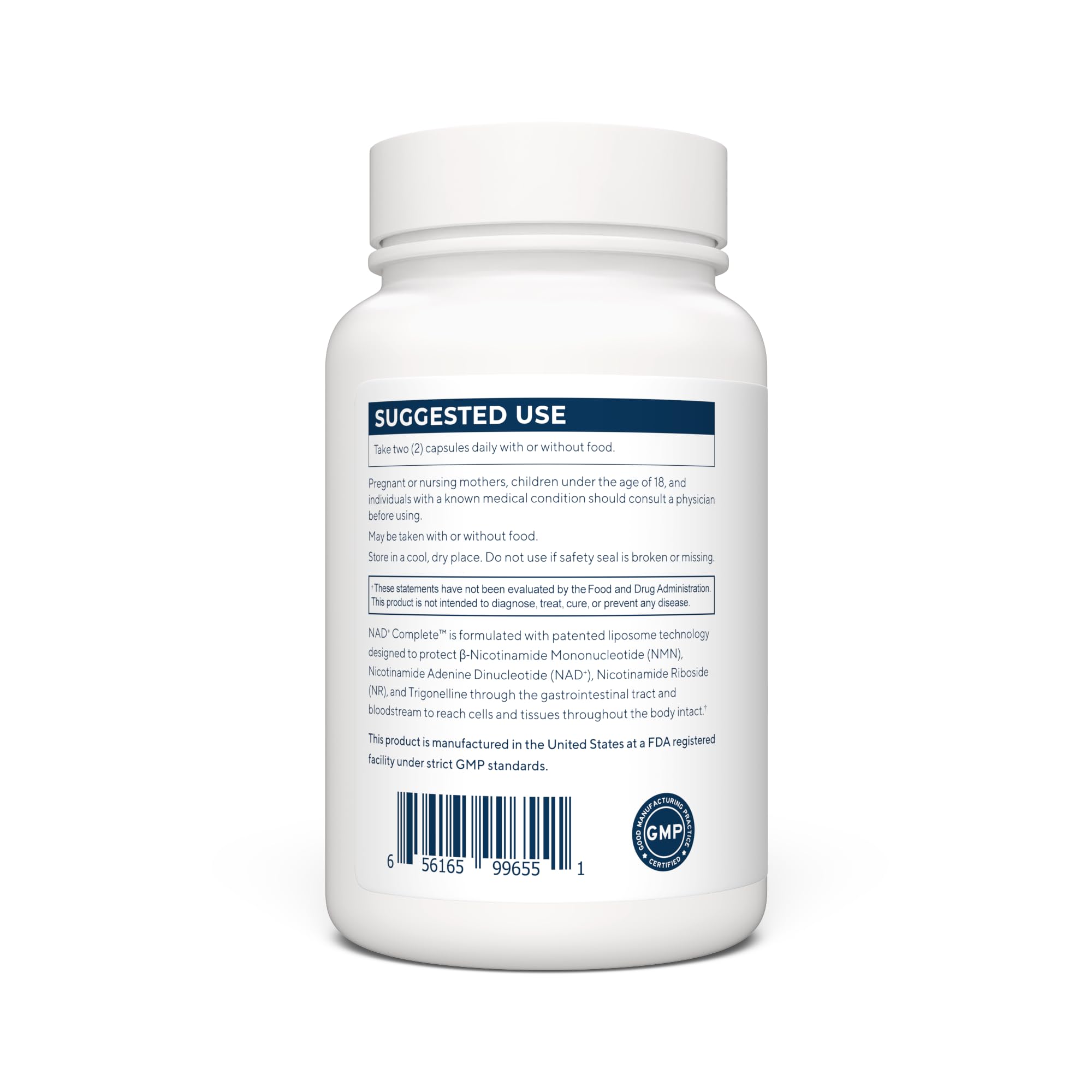 Renue By Science LIPO NAD Complete capsules close-up featuring NMN and NAD per serving.
