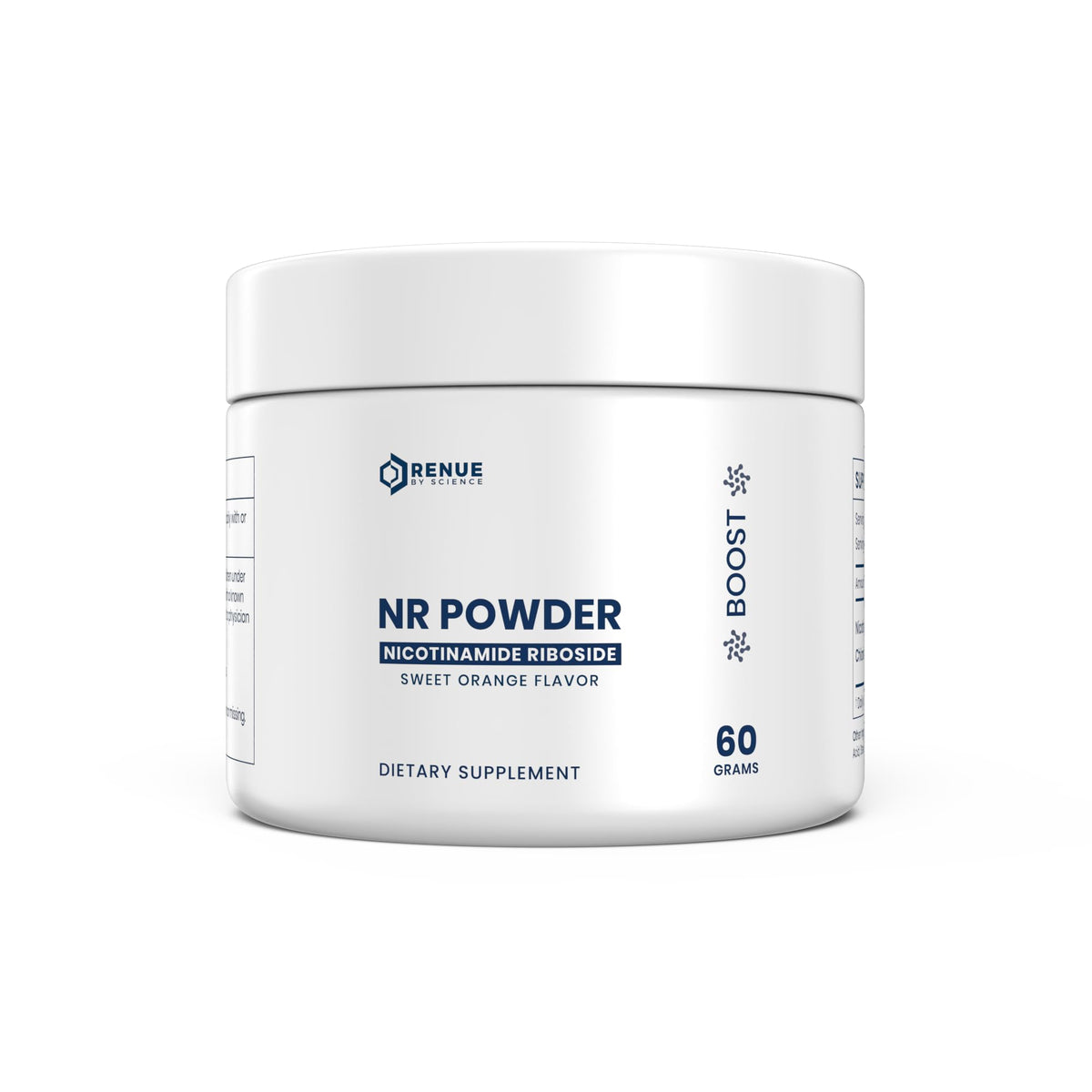 Renue By Science Nicotinamide Riboside powder tub with citrus burst flavor may support cellular energy.