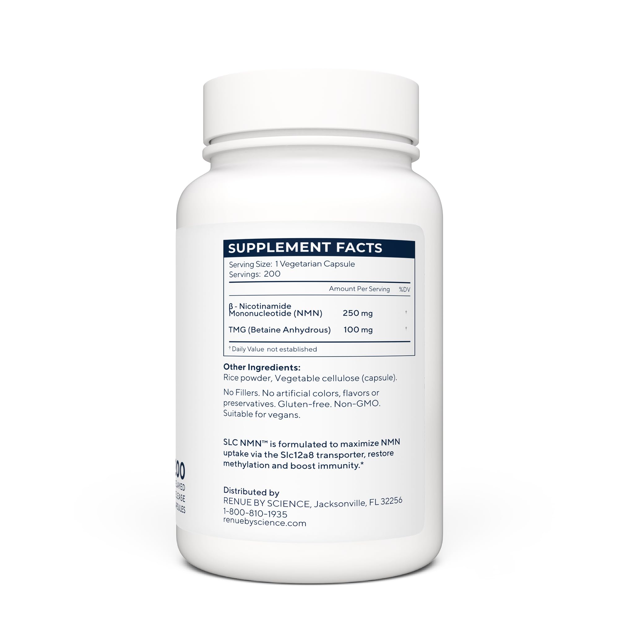 Renue By Science NMN delayed-release capsules closeup showing capsule design.