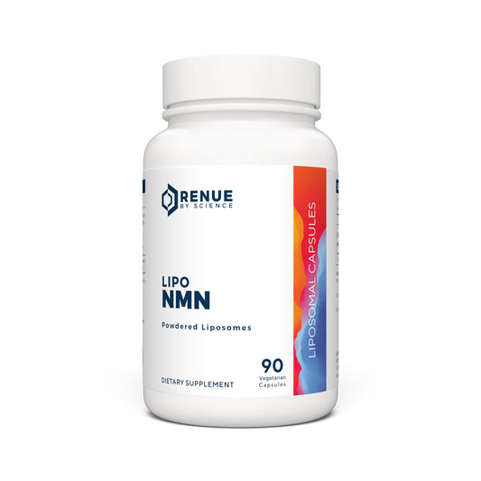 Renue By Science NMN liposomal bottle, highlighting improved bioavailability