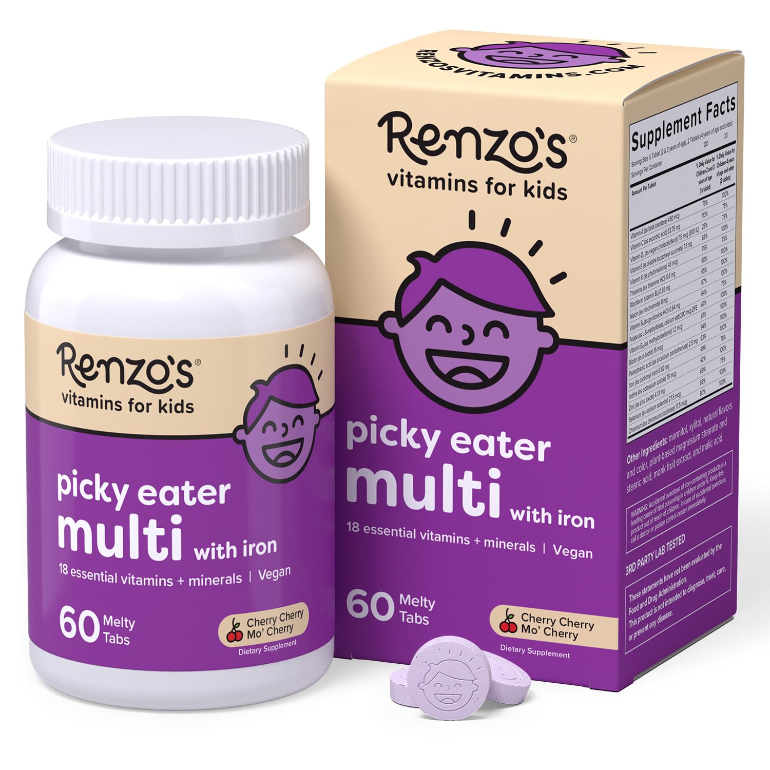 Renzo's Picky Eater cherry melty tabs dissolving in mouth for easy nutrition
