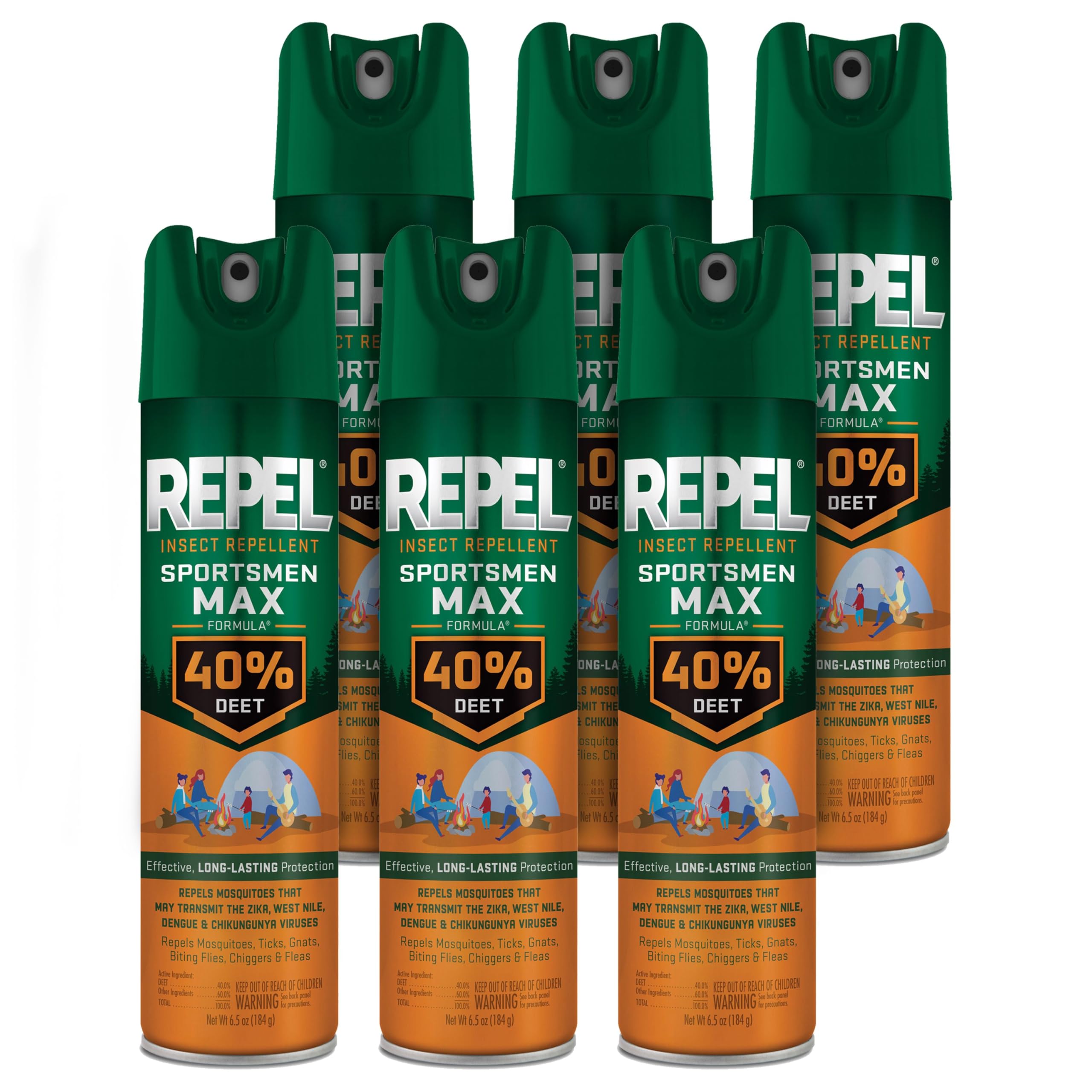 Repel Sportsmen Max Formula 40% DEET aerosol bottle for outdoor protection.