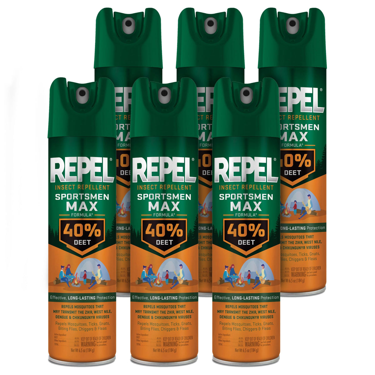 Repel Sportsmen Max Formula 40% DEET aerosol bottle for outdoor protection.