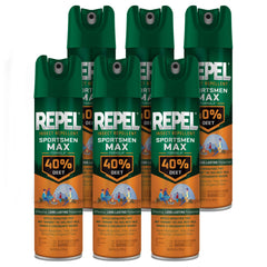 Repel Sportsmen Max Formula 40% DEET aerosol bottle for outdoor protection.