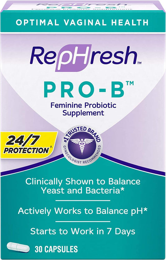 RepHresh Pro-B bottle front promotes daily feminine health balance.