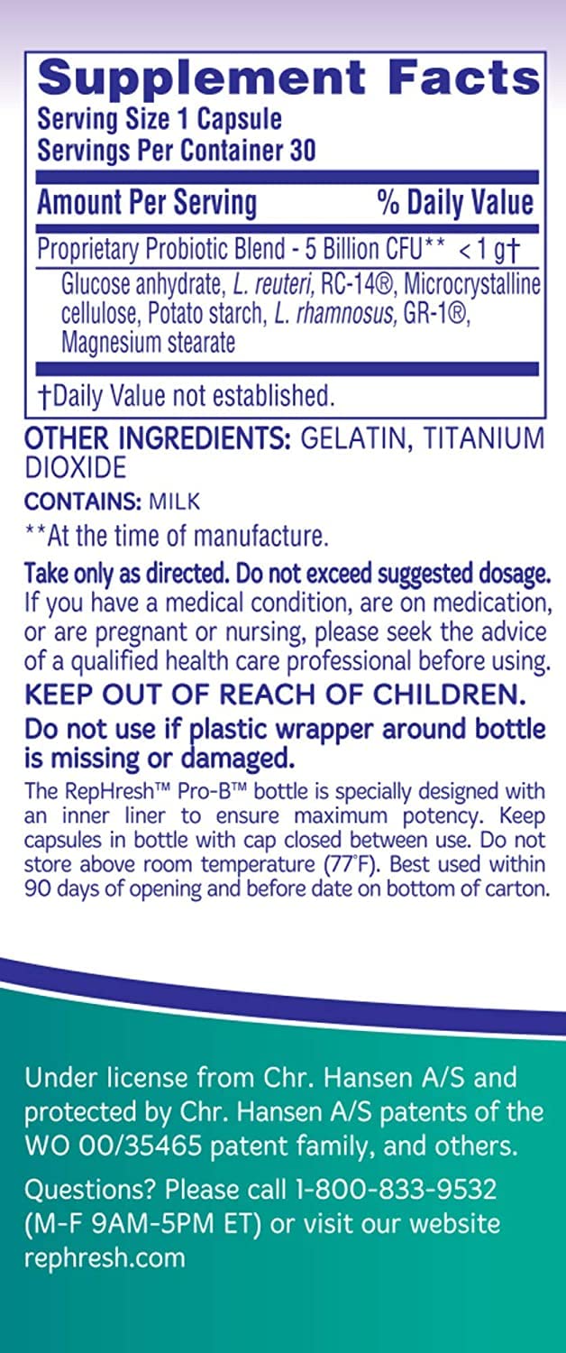 Close-up of RepHresh Pro-B capsule showing probiotic texture and form.