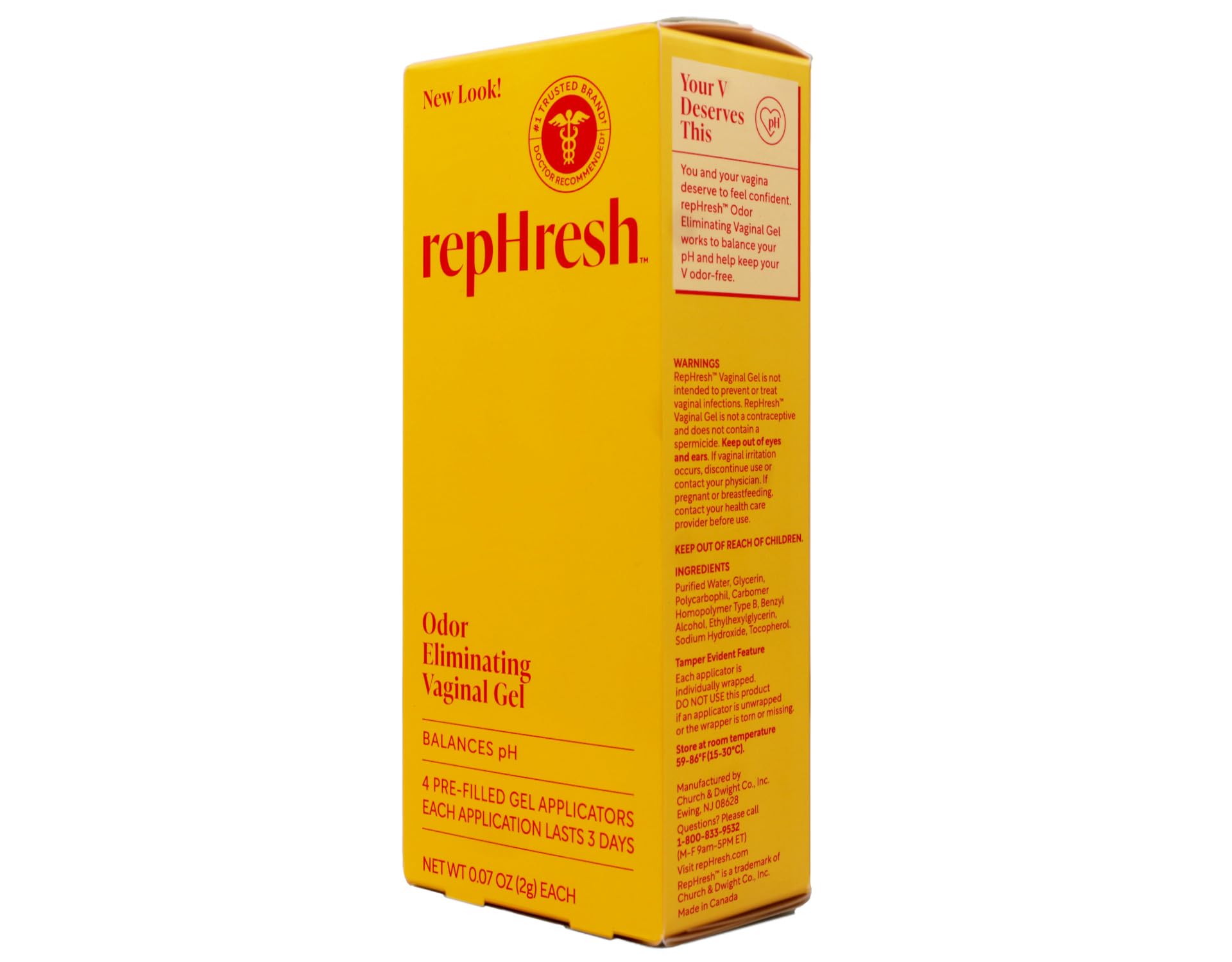 Rephresh vaginal gel pack of three 4-tube units.