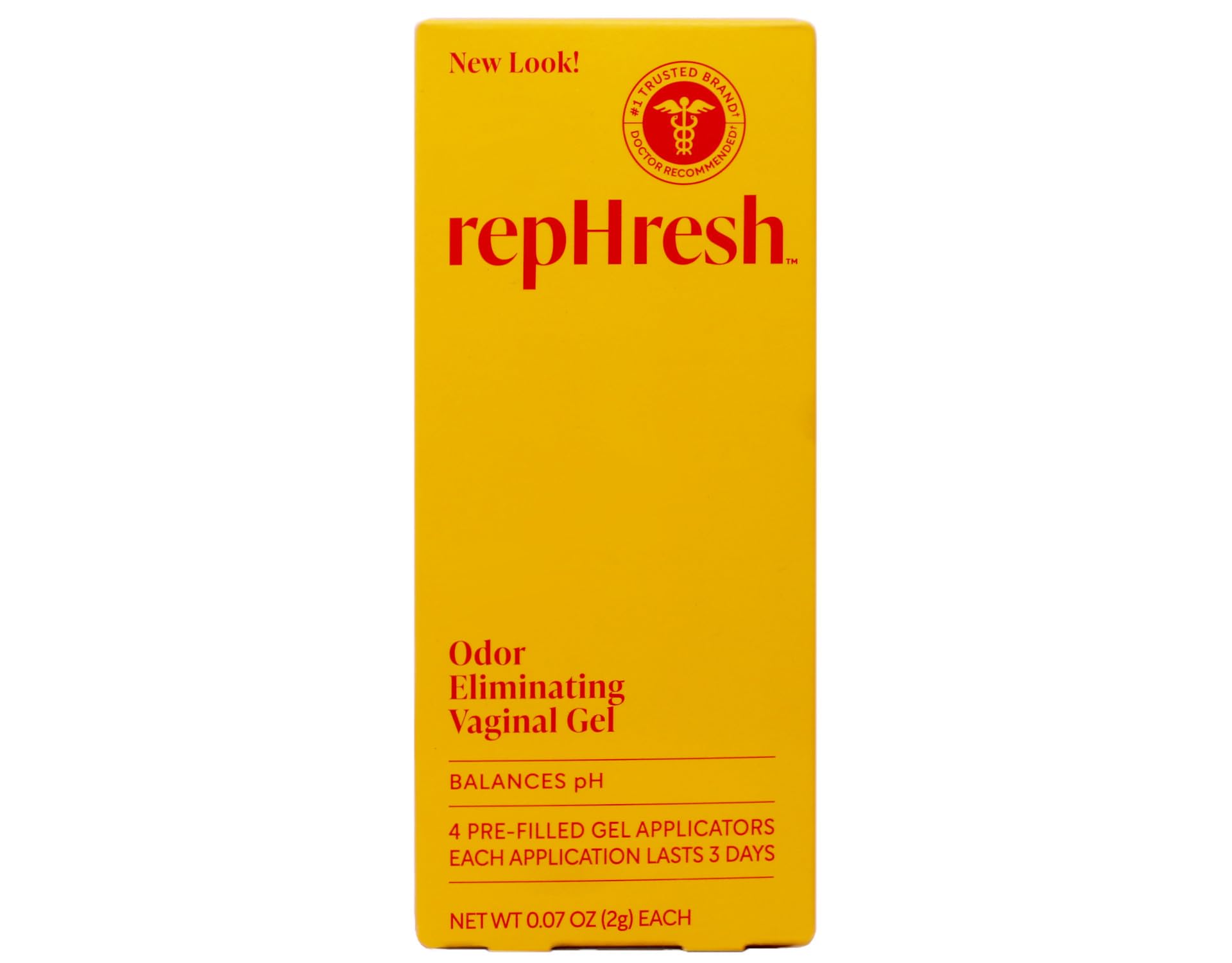 Rephresh vaginal gel tube front view, compact for discreet daily use.