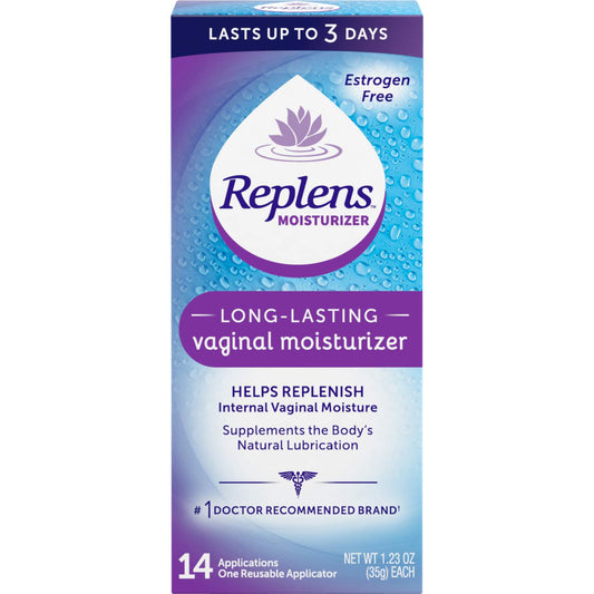 Replens bottle showing smooth gel for daily moisture