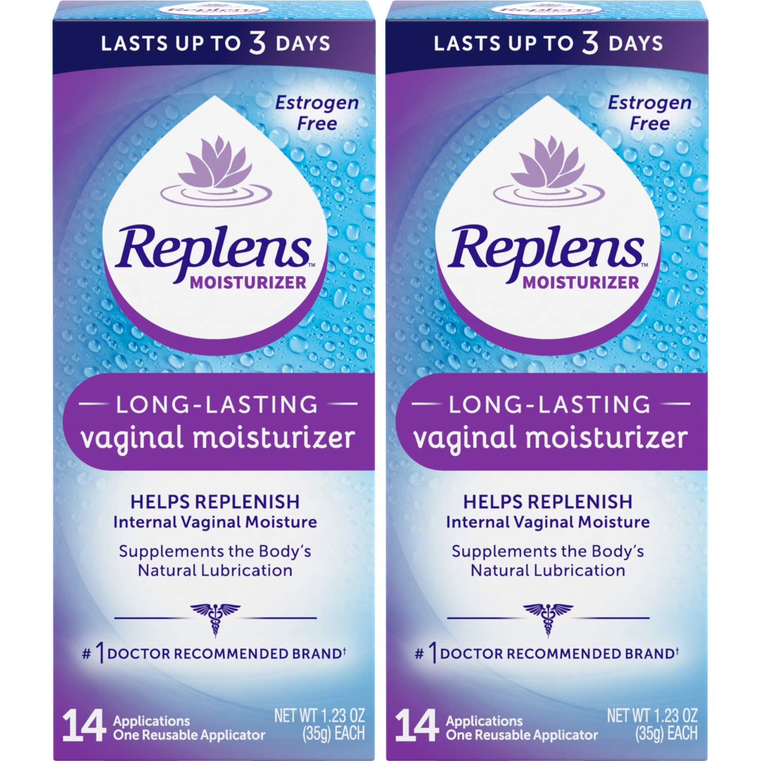 Replens pack of 2 packaging for convenient moisture supply