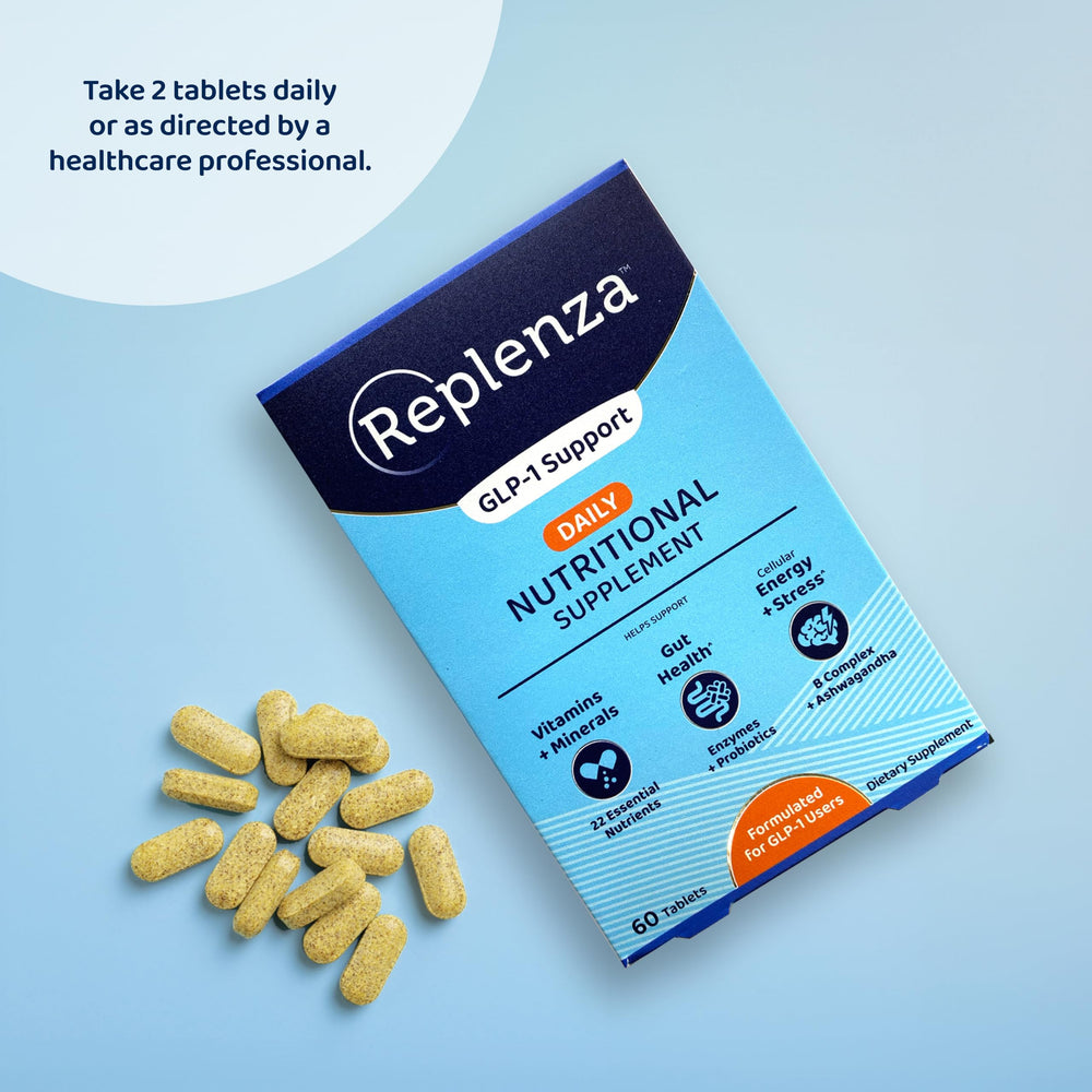 Close-up of Replenza ingredients label showing essential nutrients.
