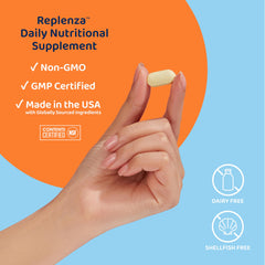 Replenza probiotic enzyme blend visualization for gut health support.