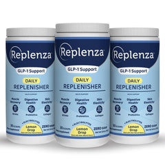 Replenza Daily Replenisher lemon powder bottle pour for on-the-go hydration