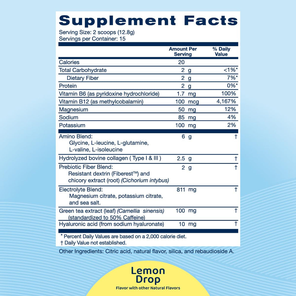 Replenza Daily Replenisher scoop with lemon powder ready for mixing