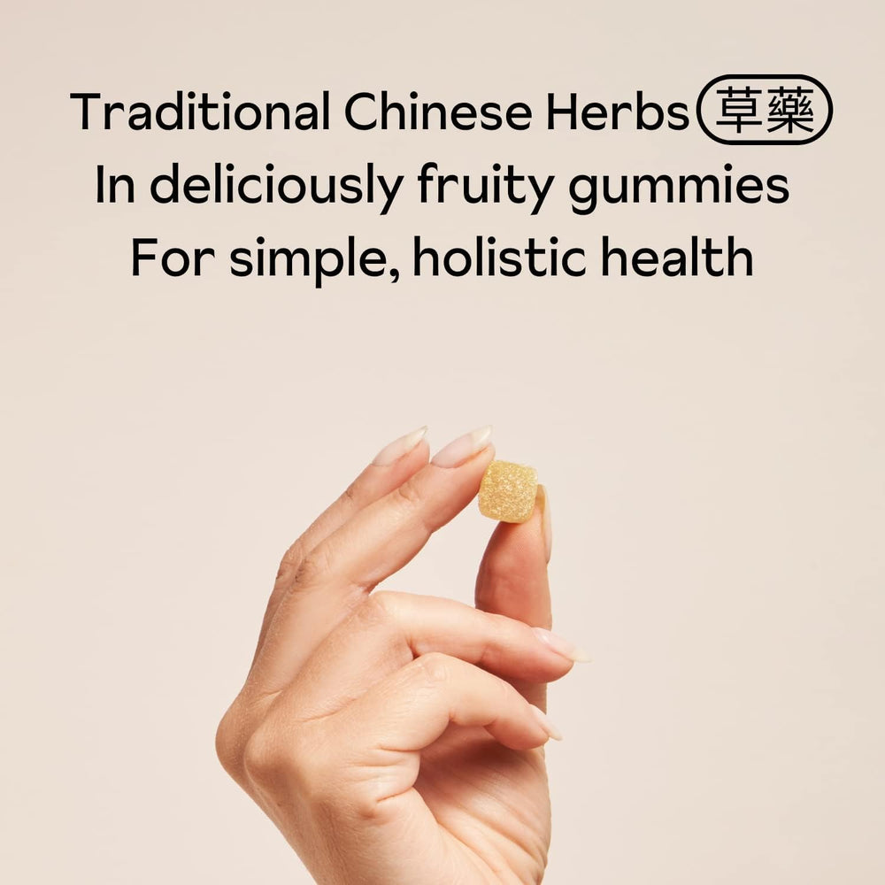 Serving suggestion showing three gummies on a spoon