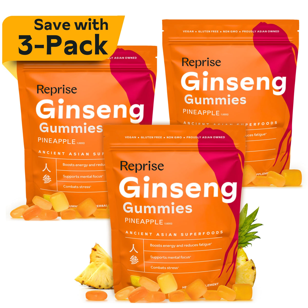 Reprise Ginseng Gummies bottle on table for daily energy support